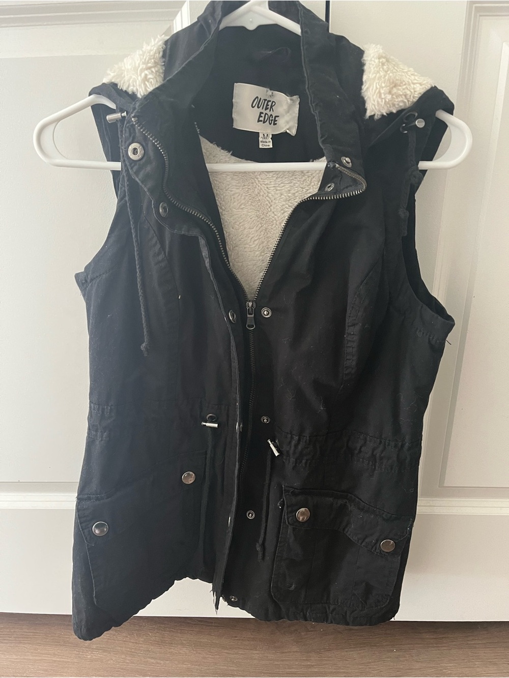 Outer Edge Black Hooded Sherpa-Lined Vest